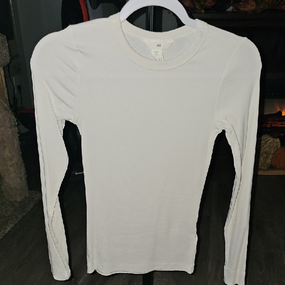 H&M Womens Cream Ribbed Long Sleeve Shirt. Like New Sz XS